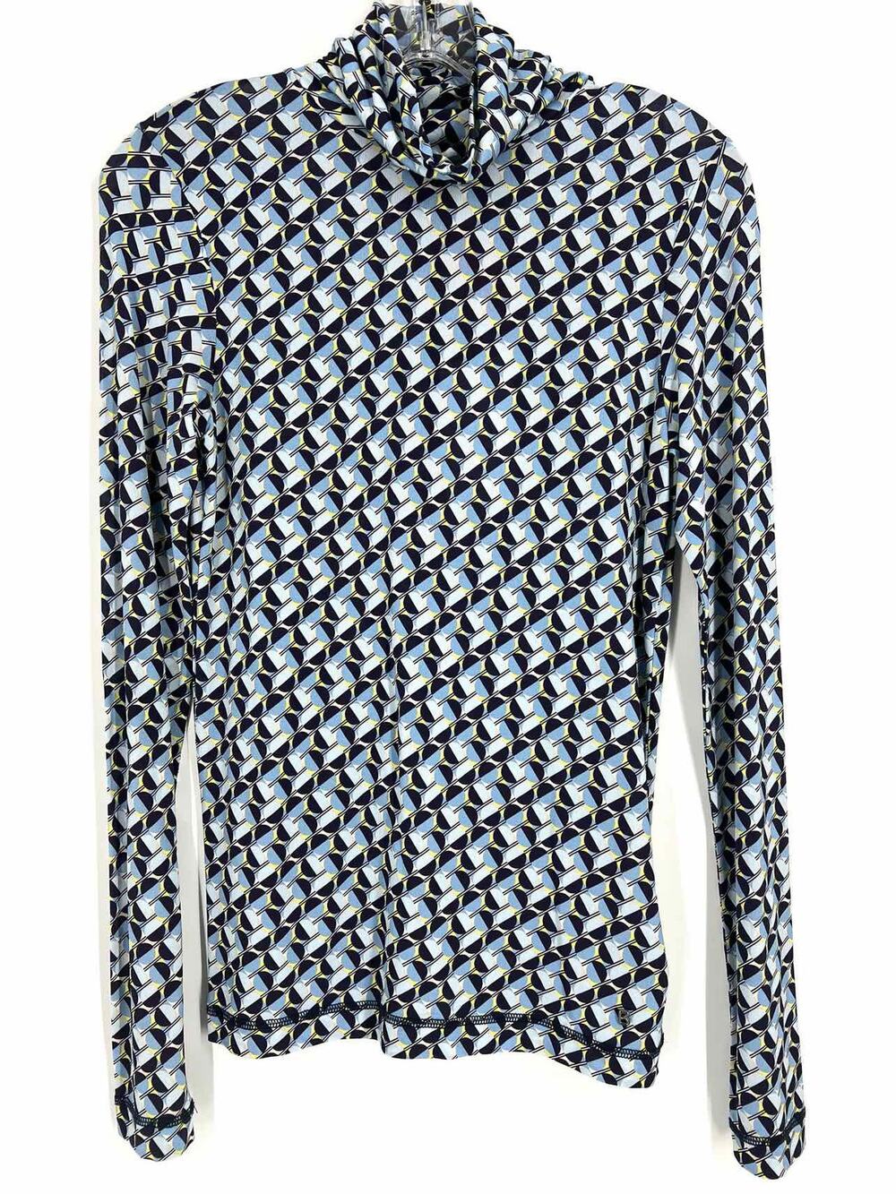 Bogner Size 4 Lt Blue/Navy Turtleneck Geometric NEW Designer Top-Long Sleeve